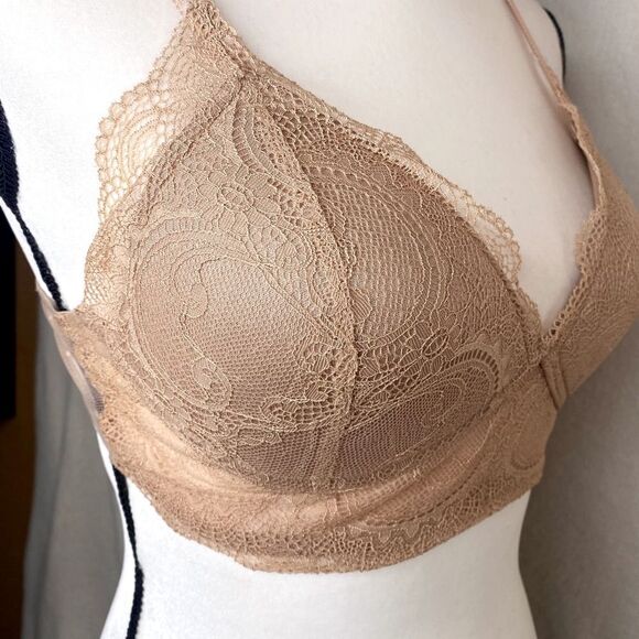 Vanity Fair Wireless Lace Bralette Honey Beige Large Bra Lightly Padded Comfy - Picture 5 of 12